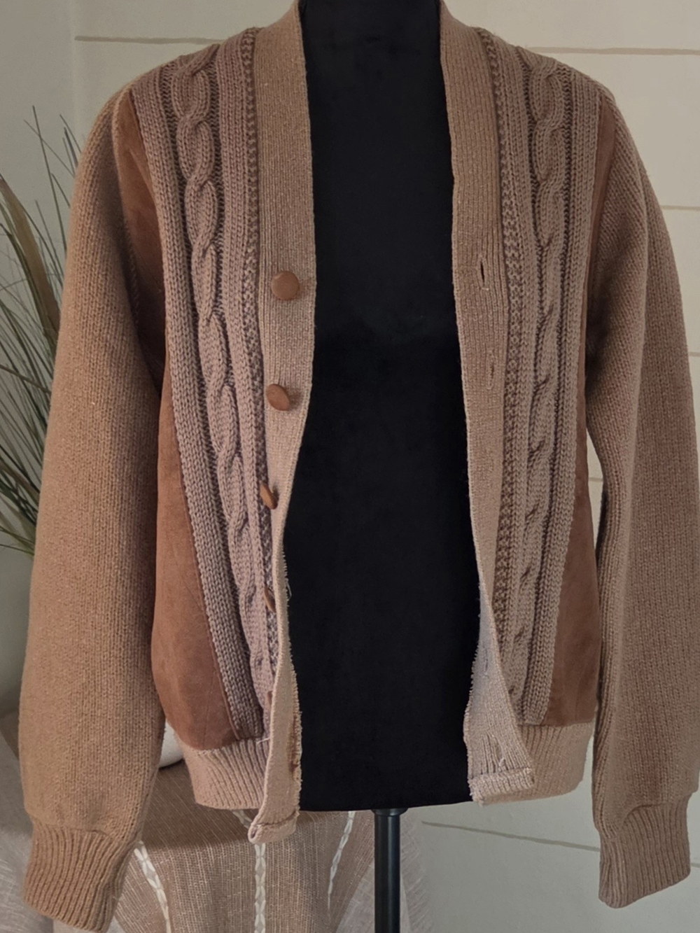 Vintage 60s USA Campus Suede Front Cardigan Jacket Oversized Boyfriend Preppy
